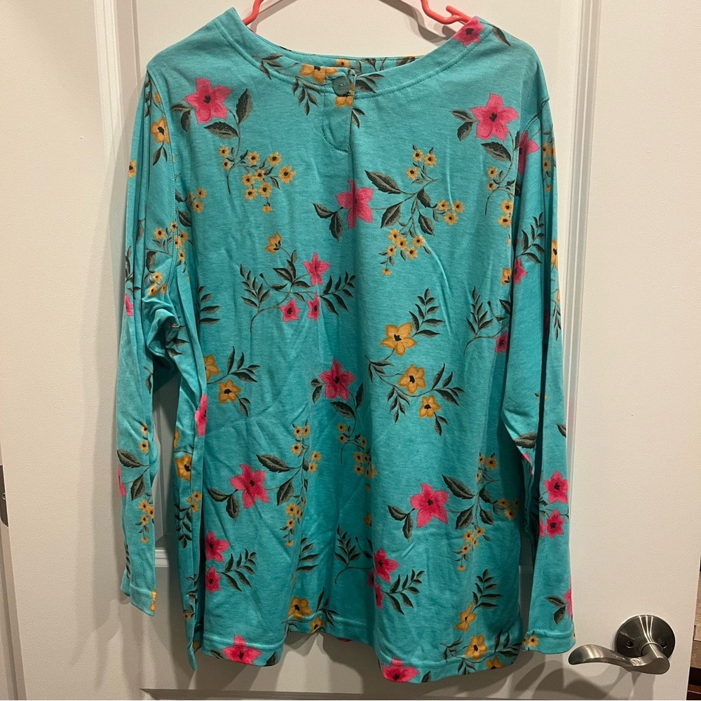 Vintage BG Bridge Gate Women's Shirt Top Blouse Blue Floral Long Sleeve.